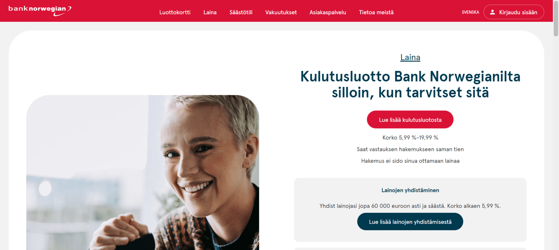 Bank Norwegian Nettisivu